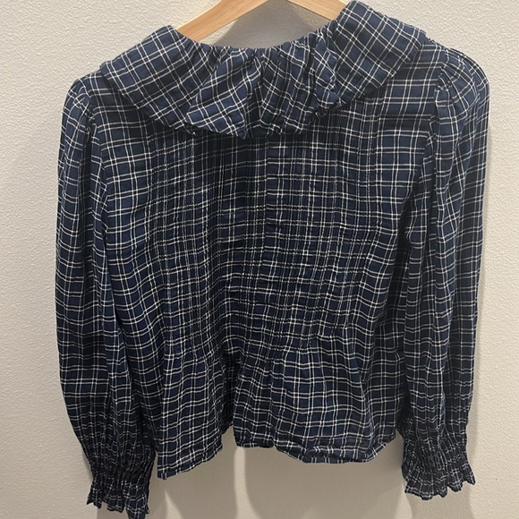 Doen Navy Plaid Ruffle Blouse - Picture 4 of 6